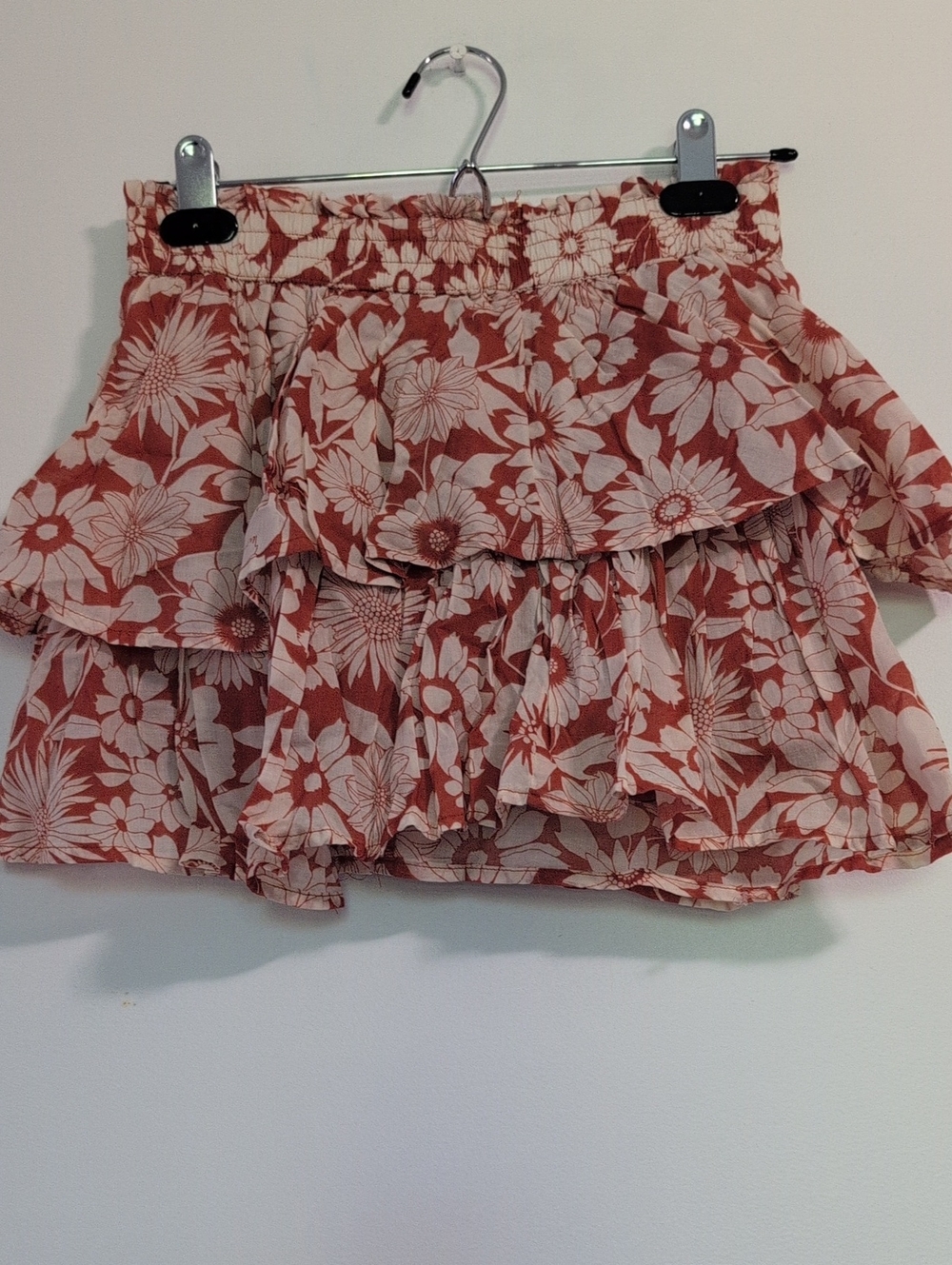 American Eagle Outfitters Floral Ruffle Mini Skirt - Rust Cream